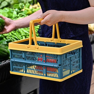 Folding Basket Shopping Basket Picnic Basket Large Supermarket Snack Shopping Basket Portable Portable Home Plastic Basket