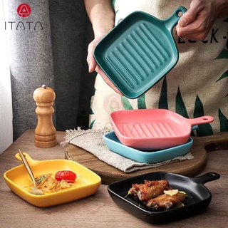 [Premium Quality] Nordic Style Ceramic Baking Pan Plate With Handle Cookware Bakeware Breakfast (1)
