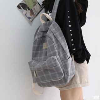 Schoolbag purse female student森系简约格子书包女学生韩版初中高中大容量双肩包百搭大学生背包