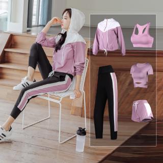 High-end yoga sportswear 5-piece suit women's running fitness new fashion suit👉READY STOCK + 🎁👈