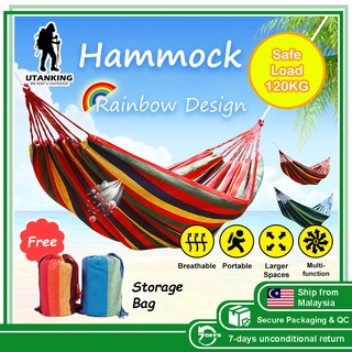 Rainbow Hammock Outdoor Canvas Fabric Camping Striped Hammocks Tree Swing Hanging Bed Chair Endui Buaian Gantung Tidur