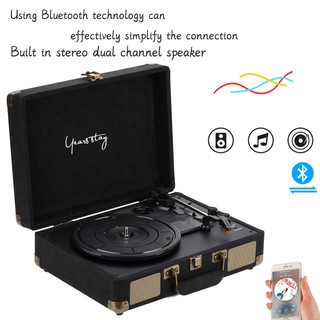 MUZULI Suitcase Bluetooth Turntable with Stereo Speaker,3 Speeds Vinyl Record Player Premium leather black