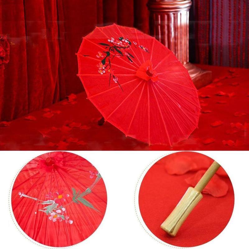 Cloth Red 21"a Bamboo Oriental Chinese Umbrella