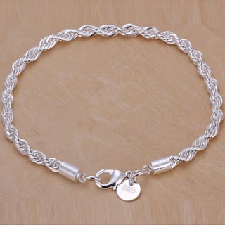 Twist Charm 925 Silver Plated Chain Bangle Bracelets