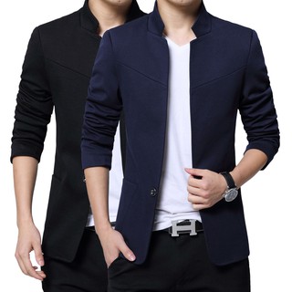 Men Korean Slim Fit Mandarin Collar Suit Jacket Casual Suit Blazer Coat Outwear