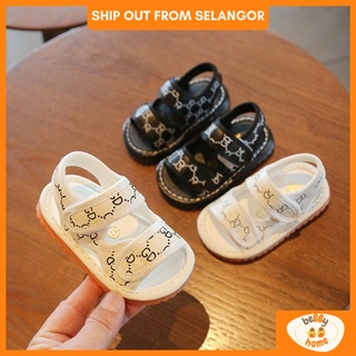 Bebby Home 6mths to 3 yrs old GD Kids Sandal with sound Baby Shoe Canvas PU Velcro Strap White Black Kasut Budak Kanak
