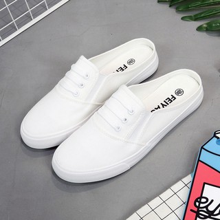 Stock ✒⊕Summer half white shoe lovers men slippers baotou leisure han edition tide lazy no sandals with canvas drag