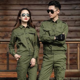 Summer cotton thin work suit military green camouflage for men and women welder wear-resistant protective clothing single optional