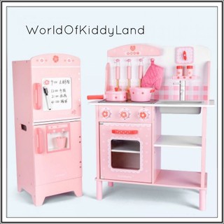 Wooden Kitchen Toys Refrigerator Wooden Kitchen Playset w Cooking Sounds LED Light Fridge Set Mainan Dapur Kanak Kanak
