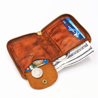 Genuine Leather Wallet Vintage Handmade Short Small Bifold Zipper Wallets Purse Female Male With Coin Pocket