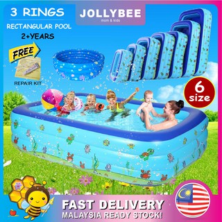 Jollybee - 3 Rings Inflatable Swimming Pool Children Bathtub kids baby swim kolam renang mainan mandi besar budak 游泳池