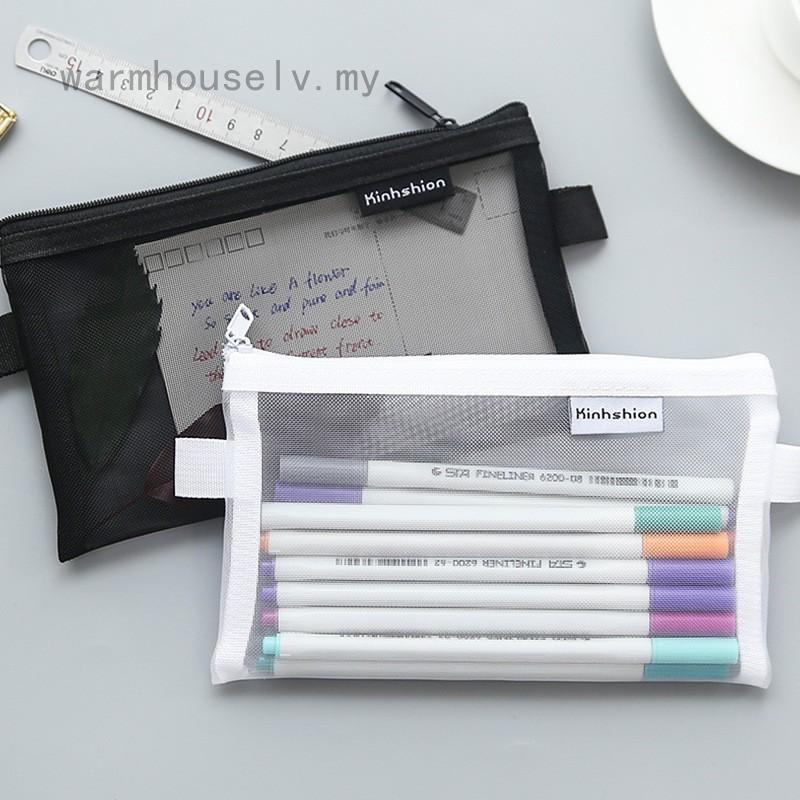 warmhouselv Simple Transparent Mesh Pencil Case Office Student Pencil Cases Nylon Kalem