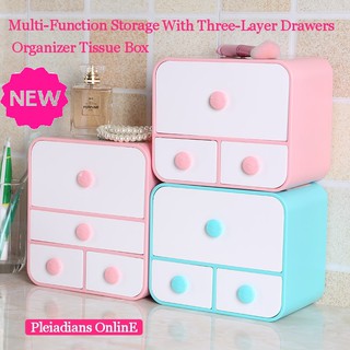 👉READY STOCK👉🇲🇾 Three Layer Storage Drawer Cosmetic Organizer Tissue Box Jualan Murah Makeup Furniture Simpanan Holder
