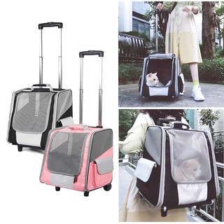 Pet Bag Trolley Case Multi-function Cat Kitten Rolling Carrier Dog Puppy Backpack with Wheels Airline Approved for Hiking Travel Camping Outdoor