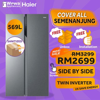[Sanitized] Haier Side By Side Twin Inverter Refrigerator Fridge Peti Sejuk - Low Consumption 569L