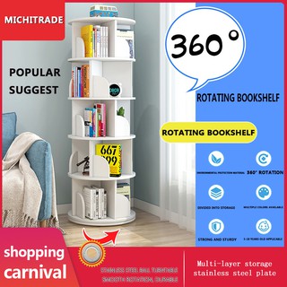 Michitrade IKEA Rotating Bookshelf 360-degree Bookcase Floor-to-ceiling Student Creative Storage Shelf Simple Home Minimalist Children's Rack (1)