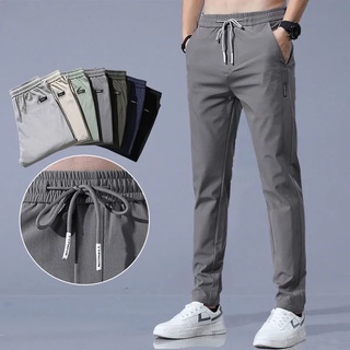 read stock 2021 hot Men's Casual Pants Chinos Elastic Cotton Seluar Long Trousers Khaki Black size 28-38