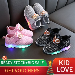 Children's LED shoes Korean boy girl shoes Big eyes breathable mesh kids shoes