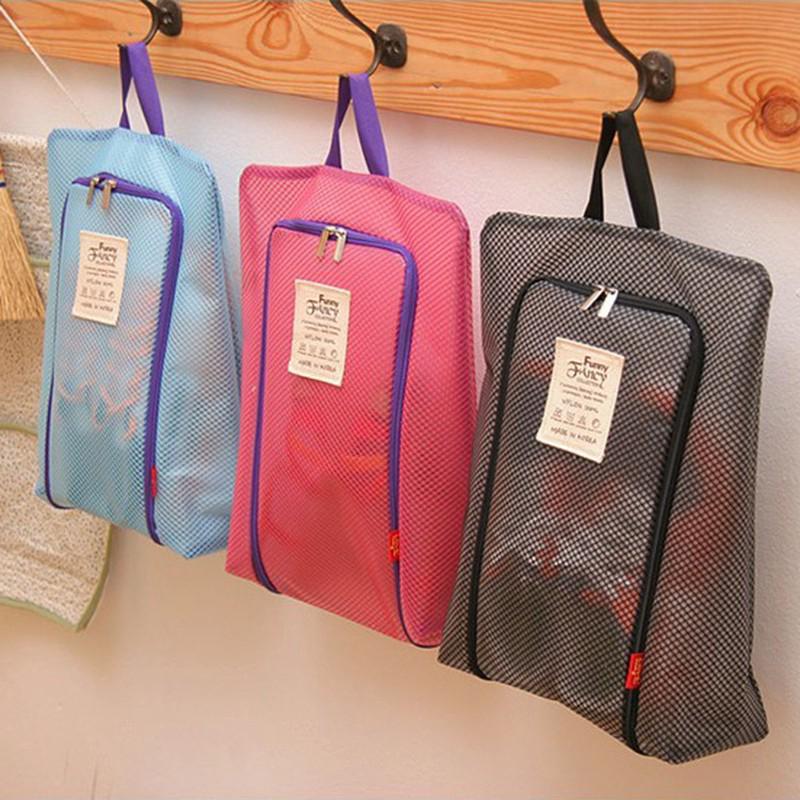 Portable Travel Storage Nylon Waterproof Mesh Hand Carry Shoes Bag