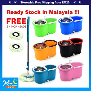 ⭐ Malaysia Ready Stock- BIG Sales ⭐ With 4 Wheels-360° Easy Spin Mop Microfibre Mop Head Magic Mop