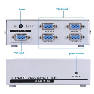 250MHz Portable 4 Port VGA Video Display Splitter Box