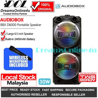 Audiobox BBX D6000 Super Loud Dual 6.5 inches TWS Portable Bluetooth Speaker LED FX Free Wireless Mic Support USB TF FM