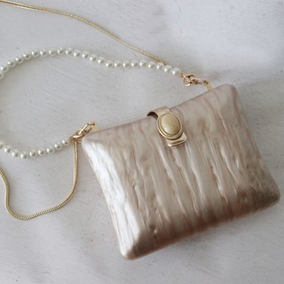 New Fashion Women Acrylic Cute Handbag Solid Beige Woman Square Evening Bag Luxury Pearl Vintage Casual Box Clutch Purse