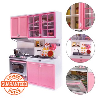 Pink Sale Kid Kitchen Fun Toy Pretend Play Cook Cooking Cabinet Stove Set Toy