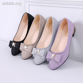 2019 New Women Wild Shallow Mouth Bow Silver Frosted Shoes