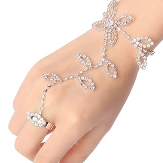 Crystal Rhinestone Leaf Hand Harness Bracelet Slave Chain Link Foot Finger Ring