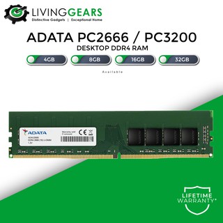 Adata 4GB / 8GB / 16GB / 32GB DDR4 PC2666/PC3200 Long DIMM Desktop Ram - Limited Lifetime Warranty