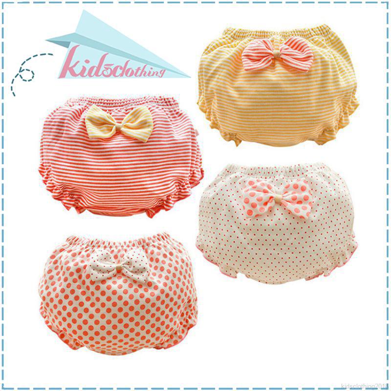 Baby Girls Striped Dot Print Bowkont Panties Cotton Cute Breathable Soft Briefs