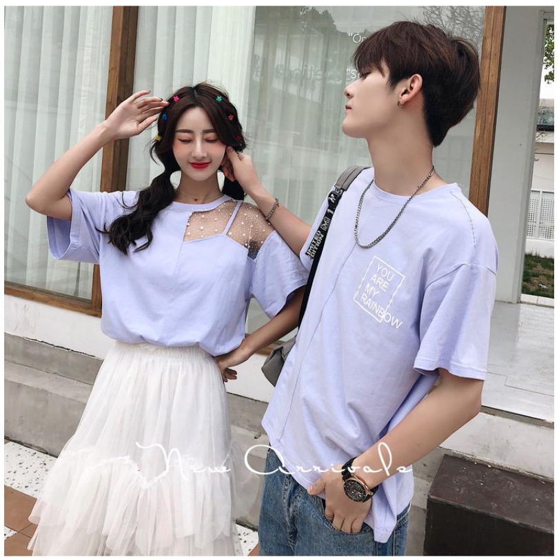 Couple shirt 💝 Korean loose couple lace T-shirt big couple T-shirt shirt shirt