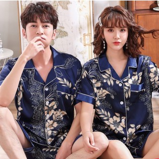 Couple pajamas Female Xia silk men's Pajamas Summer thin short sleeve ice wire set to increase code summer home wear