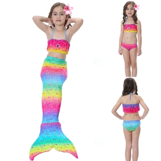 Kids Girls Swimmable Mermaid Tail Bikini Swimwear Sea-maid Set Swimsuit 3Pcs