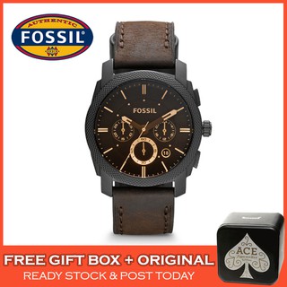 [Ready Stock] Fossil FS4656 Machine Mid-Size Chronograph Brown Leather Men Watch Jam Tangan Lelaki