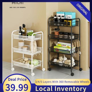 MICHI Local Inventory Kitchen Shelf Removable Rack 3/4/5 Layers Storage Rack with 360 Rotating Wheels Top Quality Ready Stock