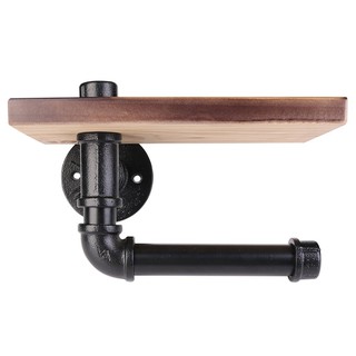 Roll over image to zoom in Industrial Toilet Paper Holder with Wooden Shelf