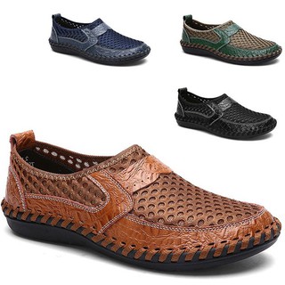 Men'S Shoes Mesh Shoes Cowhide Crocodile Pattern Hand Stitching Men'S Casual Shoes