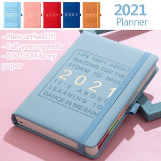 <Ready stock !> New Agenda 2021 diary Jan-Dec English language Notebook A5 PU Leather soft cover School agenda planner Efficiency journal