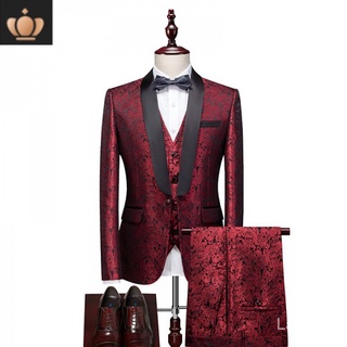 Available E-Commerce Men 'S Evening Dress Groom Suit Esmoquin Three-Piece Set Bracket Red Menswear Suit (1)