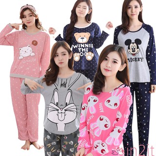 ✨ in2it ღ Women pajamas Print Loose Sleepwear Long Sleeves Autumn Winter Set