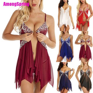 AmongSpring☬ Plus Size Women Sexy Lace Bodysuit Lingerie Nightdress Nightie Sleepwear New2020