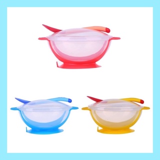 BABY SUCTION BOWL CUP W LID + TEMPERATURE COLOR CHANGING SPOON