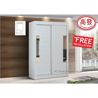 Almari Sliding 4FT Wardrobe Sliding Door Cabinet 4FT Almari Baju 4FT x 6FT Wardrobe ( Cream Color )