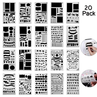 20Pack Bullet Journal Stencil Set Plastic Template DIY Drawing Planner Art Craft