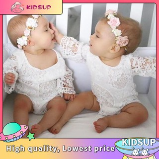 (RAYA)Lace white hollow romper Newborn Baby Girls ruffles Sleeve Clothes Romper