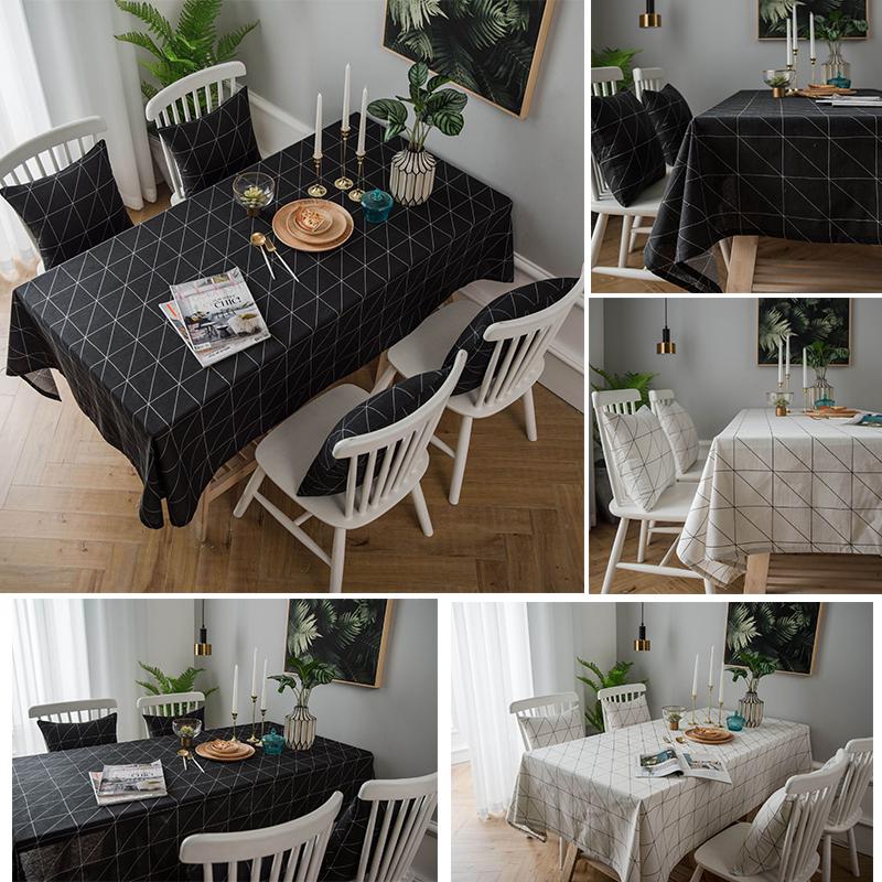 Black and White Geometric Dining Tablecloth Cotton Linen Table Cover for Home Hotel Party Wedding Desktop Decoration