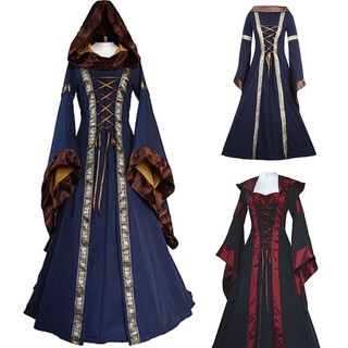 Ladies Women Victorian Dress Halloween Costume Witch Medieval Cosplay Dress