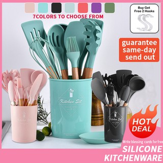 12Pcs Cooking Tools Kitchen Cookware Set Silicone Utensils Cooking Sets Tongs Spoon Turner Household Kitchen Accessories Sets